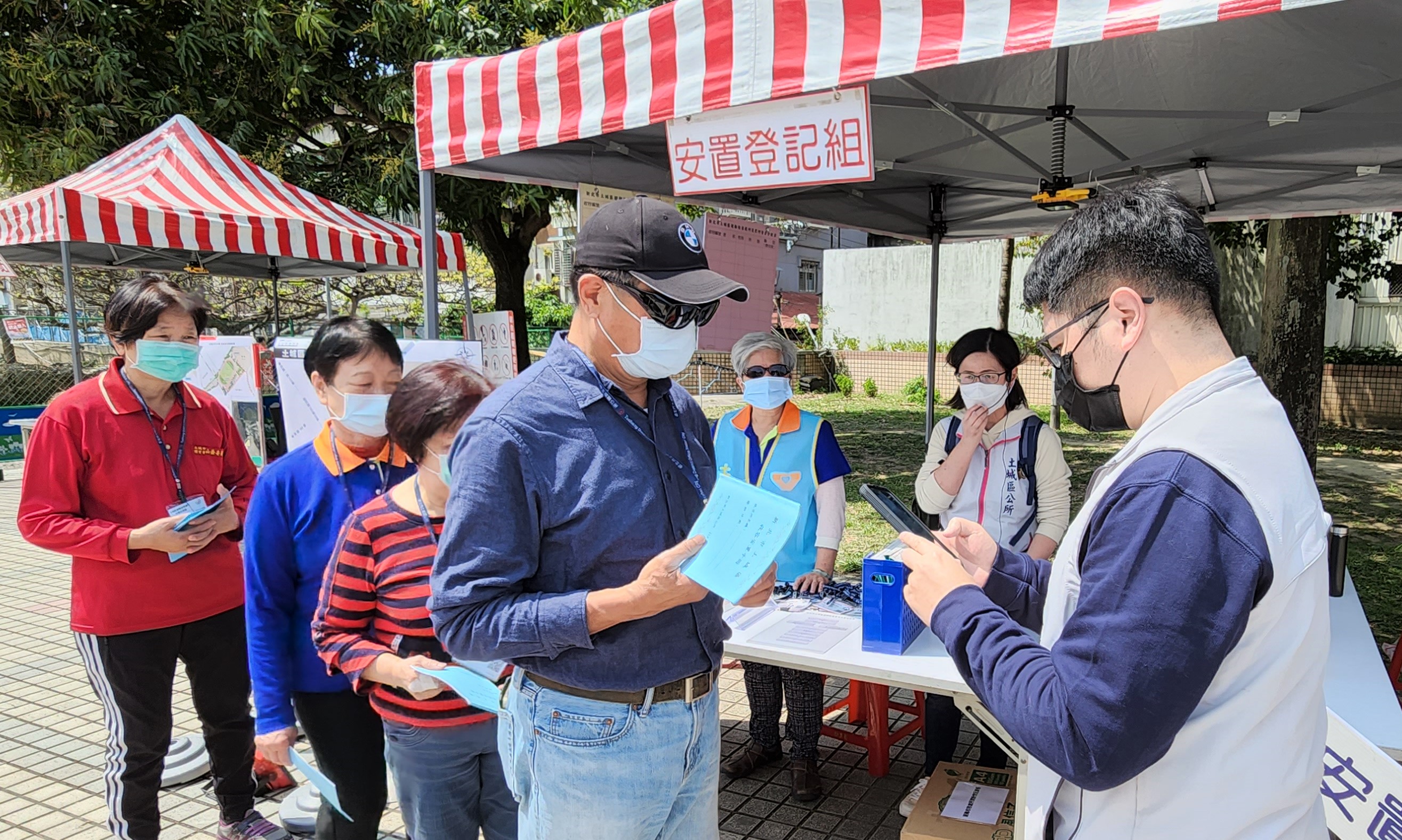 演練內容包括安置登記、物資管理、志工資源、醫療照護及安全維護等。