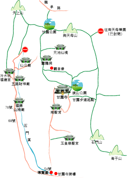 石門甘露公園景觀地圖，詳情請參考上方文字說明。