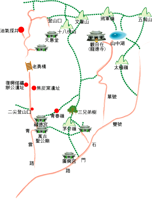 冷水坑休閒公園景觀地圖，詳情請參考上方文字說明。