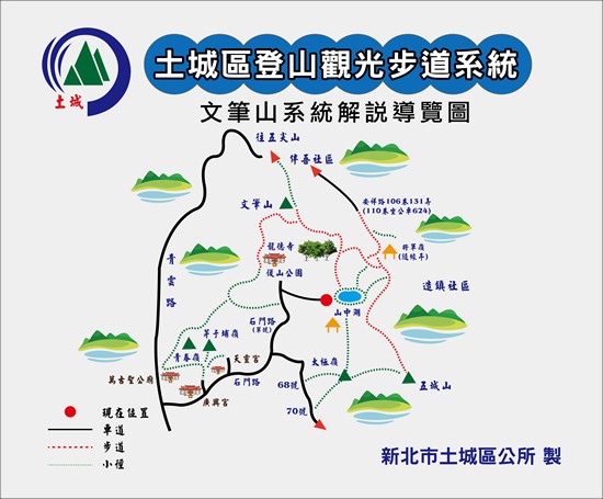 文筆山登山步道系統詳圖，詳細步道路線請參考上方文字說明。