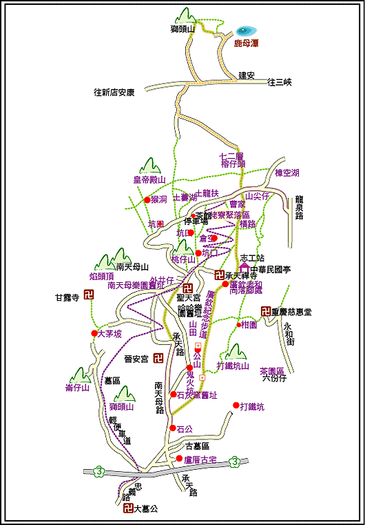 石壁寮溝土匪古道路線圖，詳細路線請參考最上方文字說明。